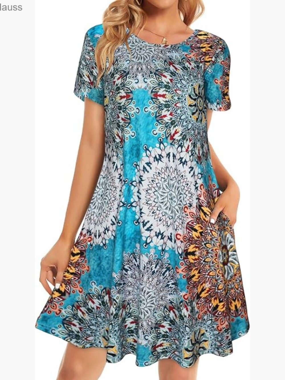 Floral T-Shirt Dress with Pockets, Loose Fit, Above Knee, Casual Summer